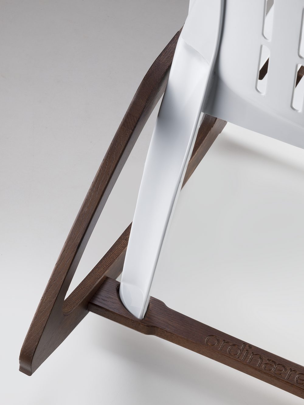 A monobloc leg seated in the oak frame